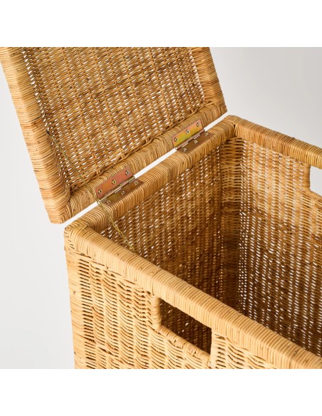 Detail of vintage rectangular laundry basket opening, one-of-a-kind piece by KOK MAISON