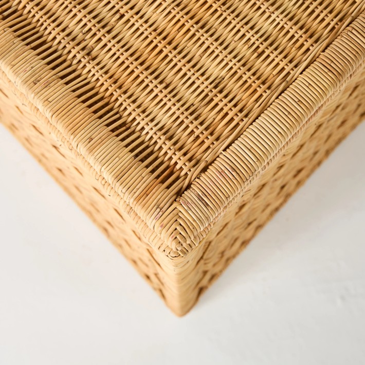 Close-up detail of defect on rectangular laundry basket, not rattan, one-off piece