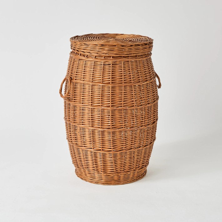 Grand panier à linge en osier KOK maison, pièce unique modèle vintage