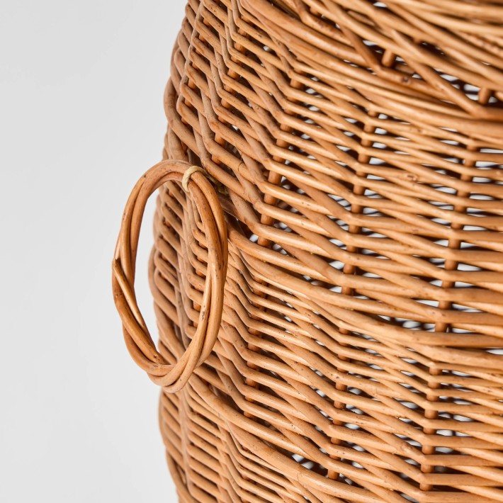 Detail of wicker laundry basket handle with lid