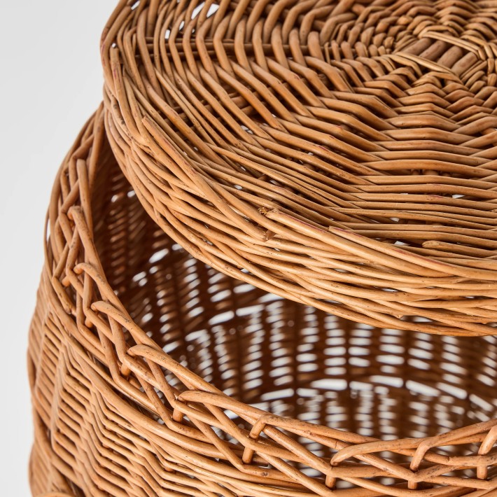 Détail couvercle panier à linge grand modèle en osier pièce unique vintage