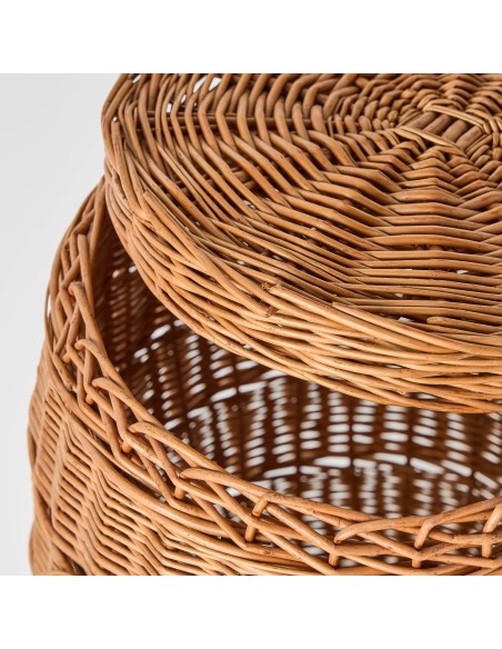 Détail couvercle panier à linge grand modèle en osier pièce unique vintage