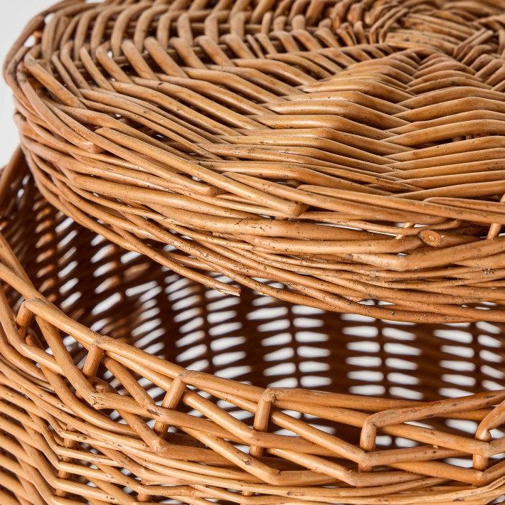 Détail ouverture couvercle en osier panier à linge vintage KOK maison