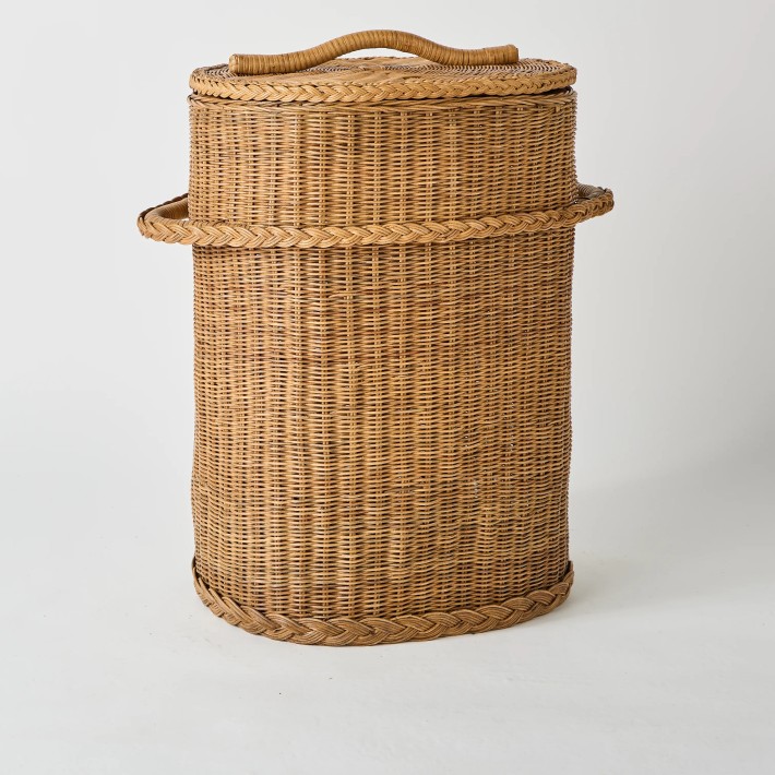 Large laundry basket with rattan lid, unique piece from the KOK maison workshop archive