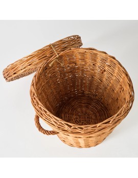 Panier de rangement rond en osier avec couvercle pièce unique vintage 2