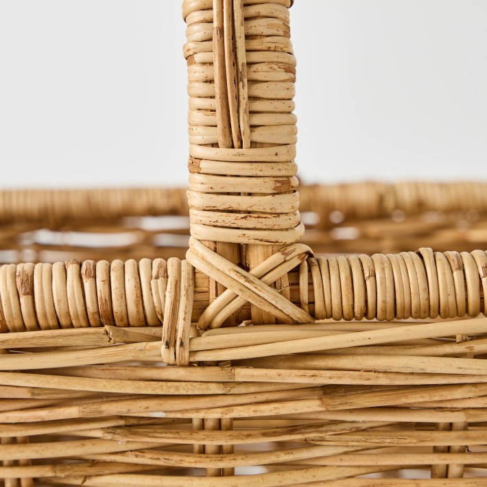 Detail of vintage rattan picnic basket weaving workshop archive