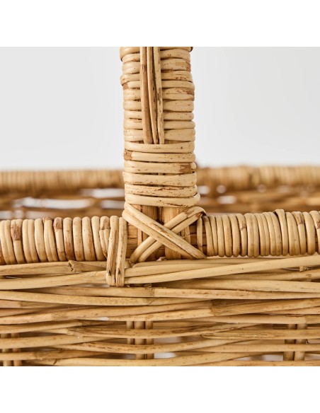 Detail of vintage rattan picnic basket weaving workshop archive