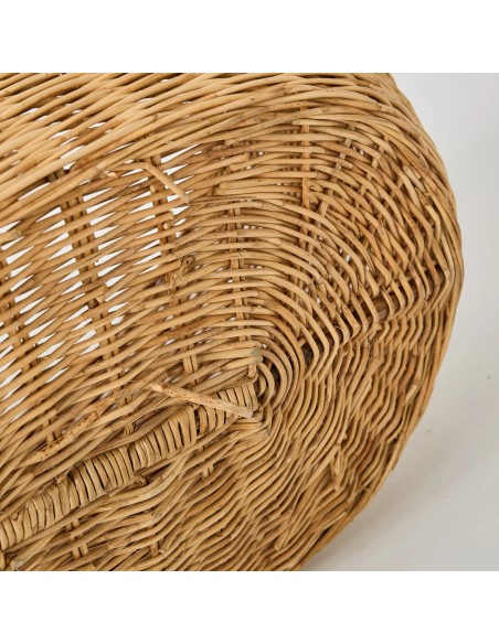 Detail of defect on exterior background of vintage rattan picnic basket, one-of-a-kind piece