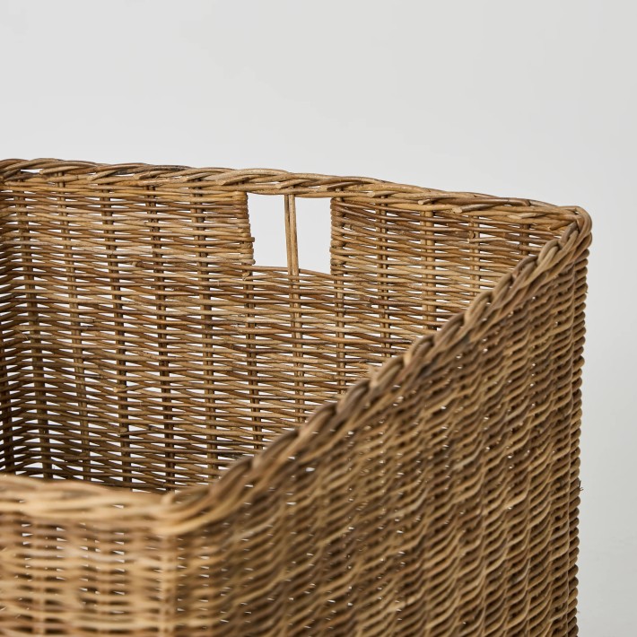Detail of square vintage rattan storage basket from Kok Maison