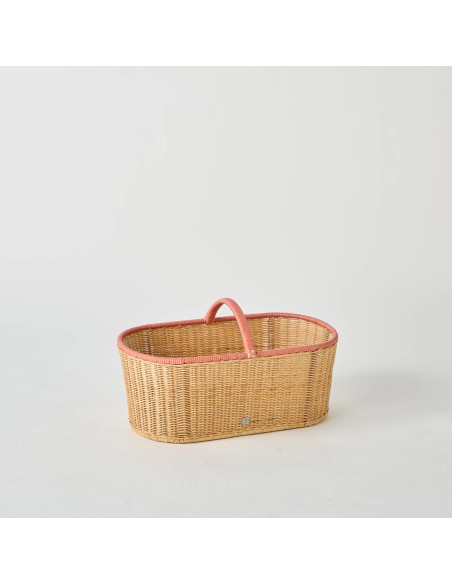 Rattan picnic basket with coloured trim, unique piece, handmade