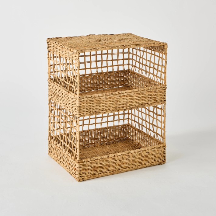 Petite étagère en rotin et structure métallique vintage pièce unique kok maison