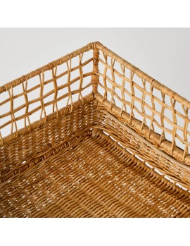 Set de 3 paniers empilables pur rangement bureau ou cuisine en rotin sur armature métallique, pièce unique kok maison 2