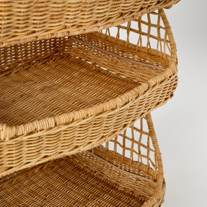Details of depth and height of stackable rattan baskets