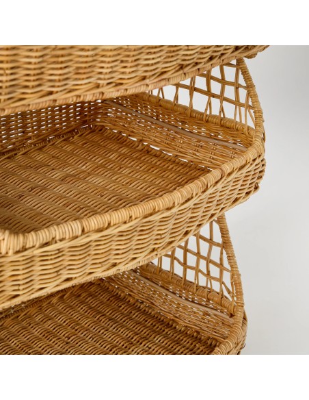 Details of depth and height of stackable rattan baskets