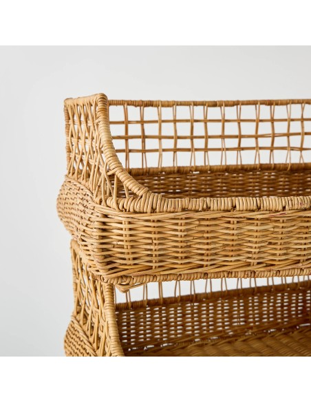 Detail Set of 3 stackable vintage rattan storage baskets