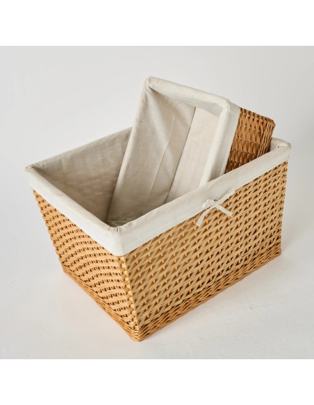 Set of two rattan baskets with inner cover for storing workshop archives, by KOK maison