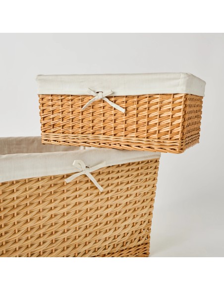 Detail of rattan baskets with fabric covers, set of 2 unique pieces, KOK MAISON
