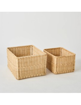 Lot de 2 paniers en rotin rectangulaires pièces uniques vintage kok maison