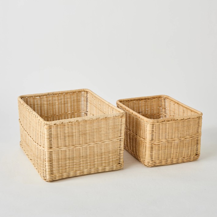 Set of 2 rectangular rattan baskets, unique vintage pieces from Kok Maison