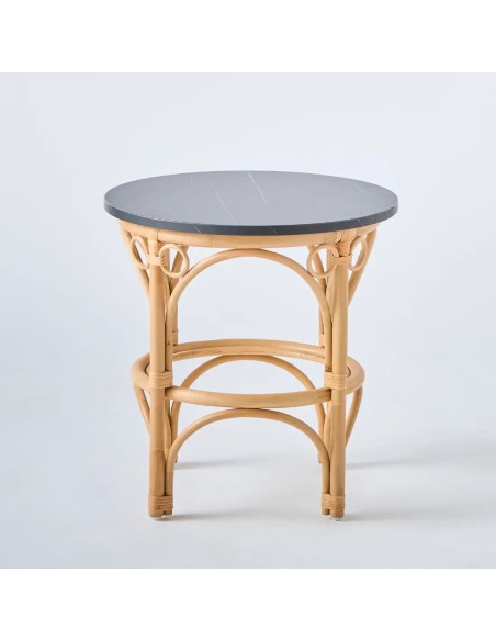 Small rattan coffee table with black gingko marble-effect laminate top