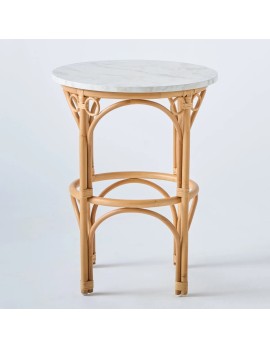 GINGKO coffee table in rattan cane, large model with white marble-effect laminate top 2