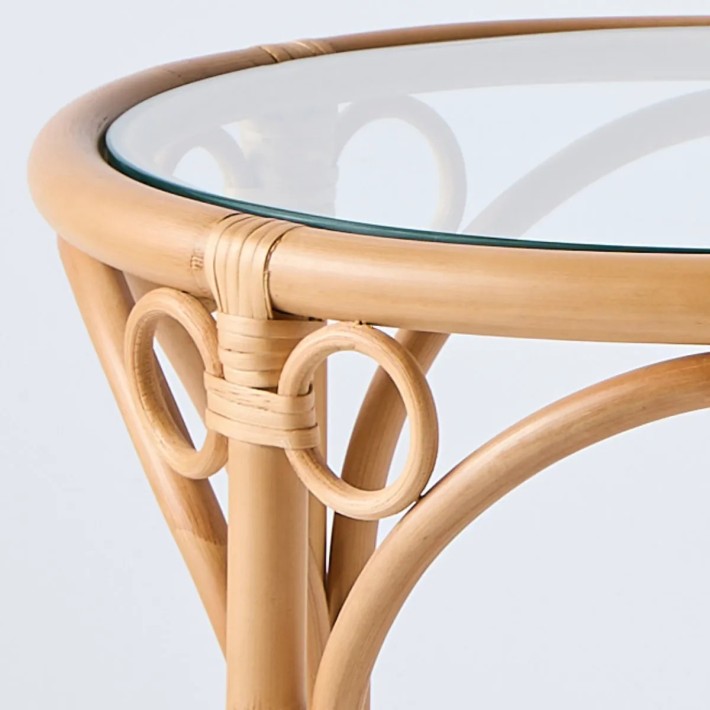 Zoom glass top and curved rattan GINGKO coffee table