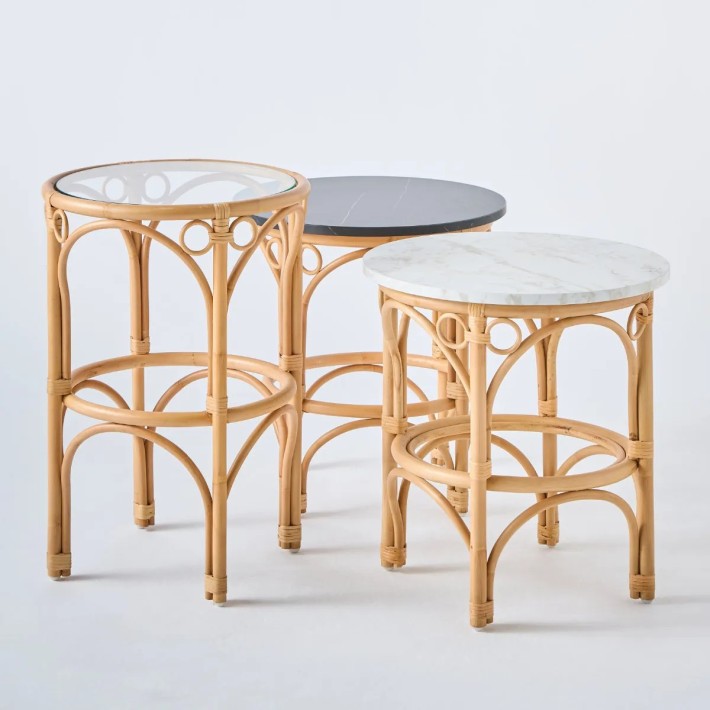 Ensemble tables basses, petit et grand modèle, collection GINGKO plateau en verre ou stratifié