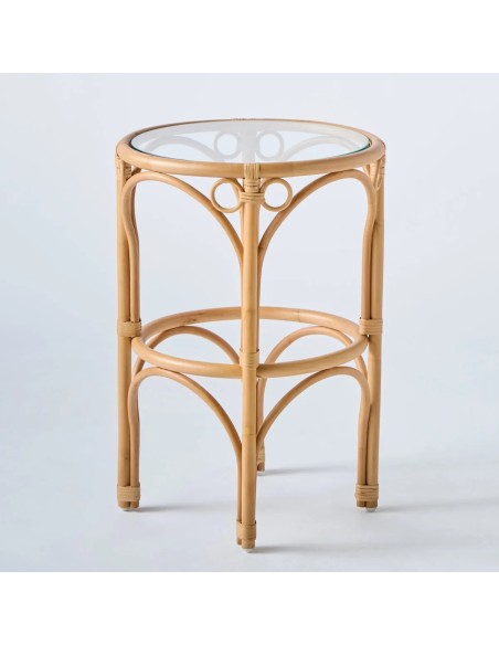 Large GINGKO coffee table in natural rattan with glass top