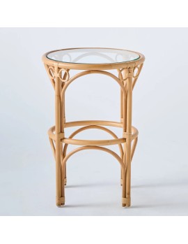 Grande table basse GINGKO en rotin naturelle avec plateau en verre 2