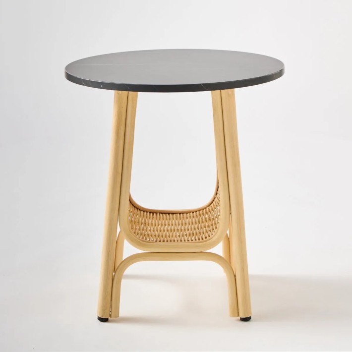 CORRIDOR rattan coffee table from the Orchid Edition collection with black marble-effect laminate top and open basket design