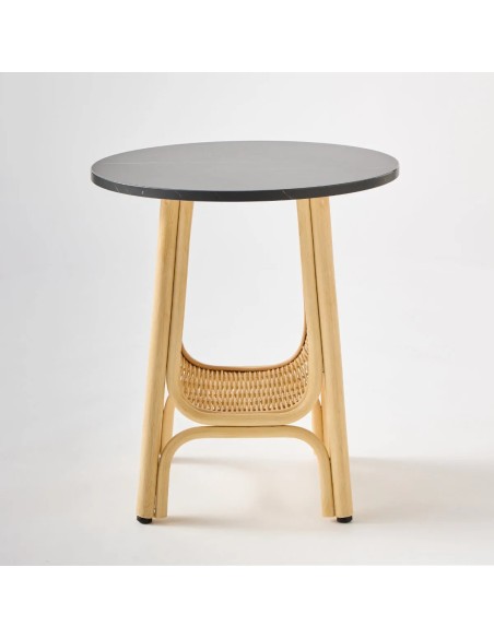 Table basse en rotin CORRIDOR de la collection orchid edition avec plateau stratifié effet marbre noir vue panier ouvert