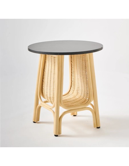 Table basse en rotin CORRIDOR collection ORCHID EDITION avec plateau stratifié effet marbre noir