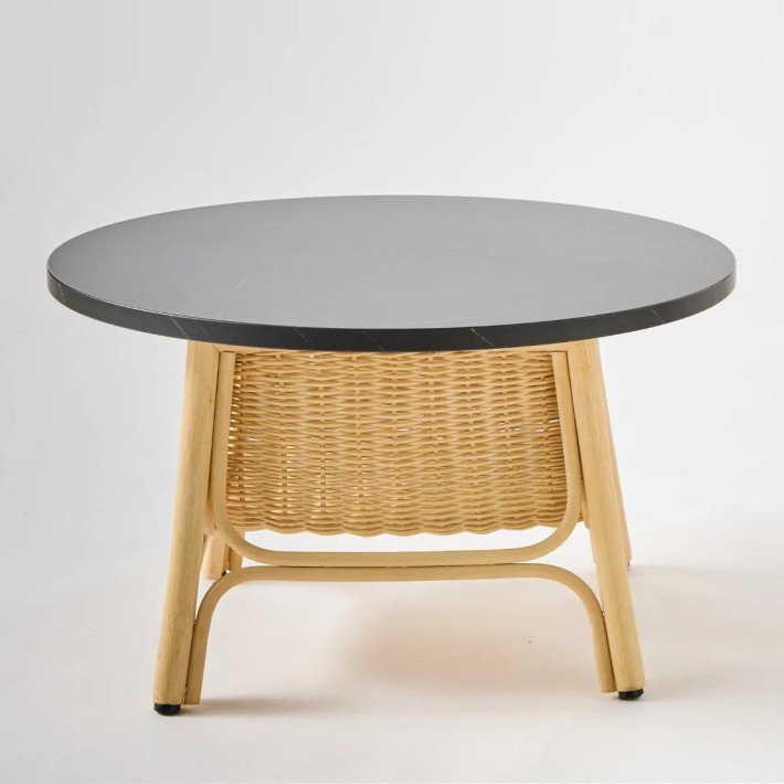 Table basse rotin design Corridor grand modèle plateau stratifié