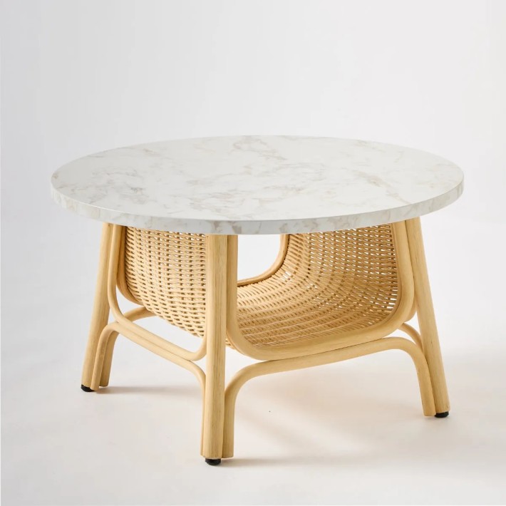 CORRIDOR rattan coffee table from the ORCHID EDITION collection with white marble-effect laminate top