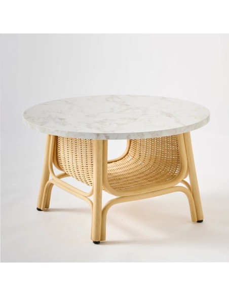 CORRIDOR rattan coffee table from the ORCHID EDITION collection with white marble-effect laminate top
