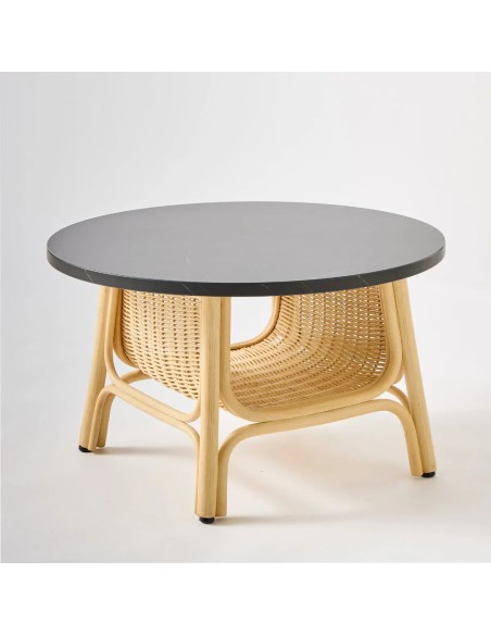 Table basse en rotin CORRIDOR collection ORCHID EDITION avec plateau stratifié effet marbre noir