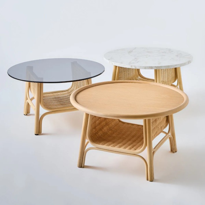 Table basse rotin design Corridor grand modèle plateau stratifié