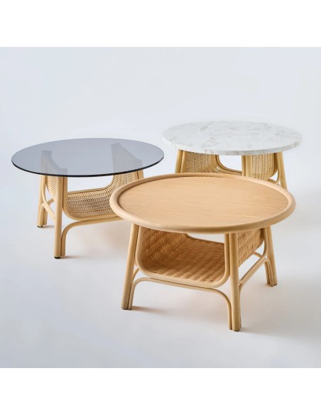 Table basse rotin design Corridor grand modèle plateau stratifié
