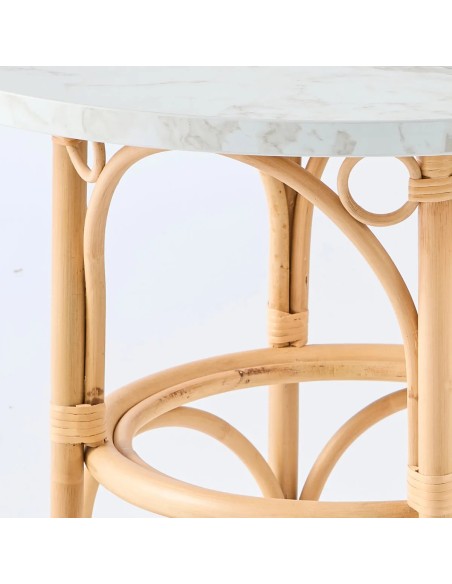 Detail of curved rattan cane coffee table from the Gingko collection