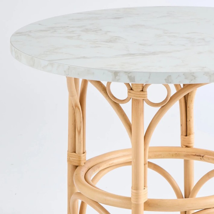 Detail of white marble-effect laminate top gingko coffee table at KOK maison