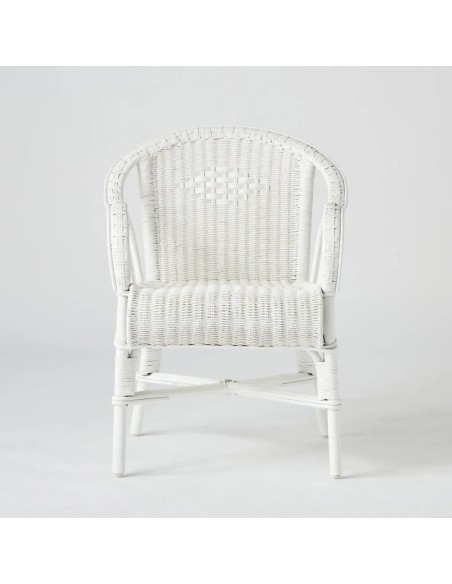 Vue de face fauteuil de table primavera en rotin tressé laqué blanc