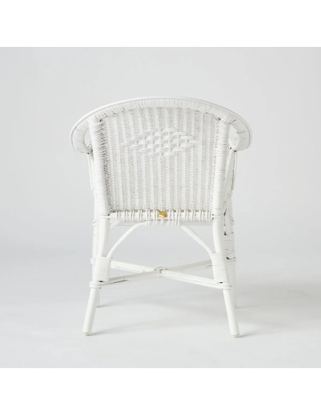 Rear view of PRIMAVERA white lacquered armchair, 100% rattan, Kok Maison