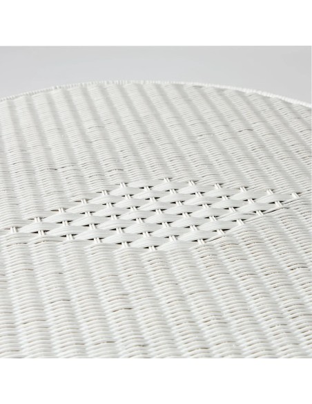 Detail of diamond weave on white lacquered rattan tray, Primavera table, Kok Maison