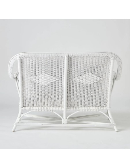 Tressage dos canapé 2 places en rotin laqué blanc avec motif diamant