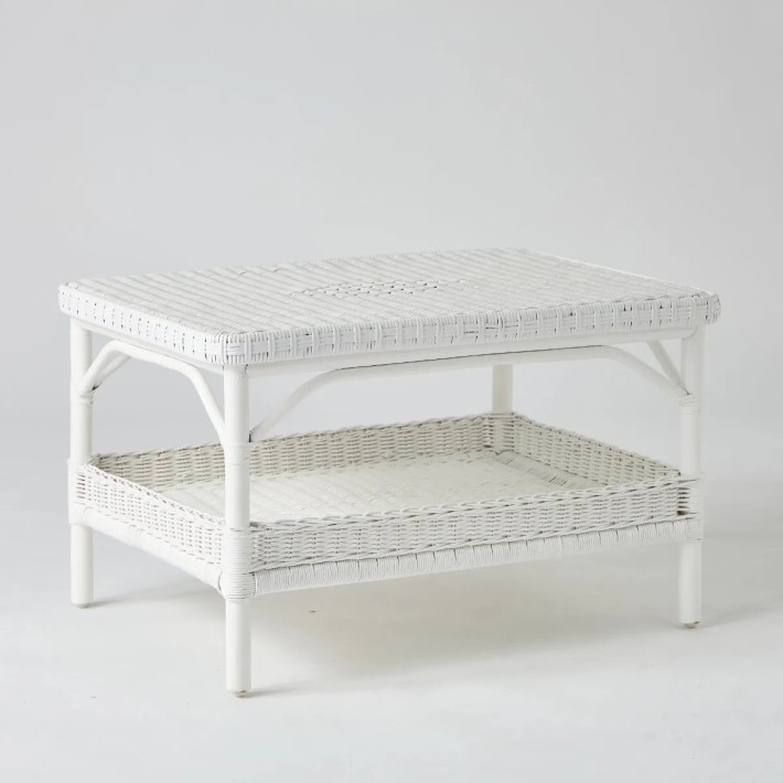 Table basse rectangulaire en rotin tressé laqué blanc collection Primavera