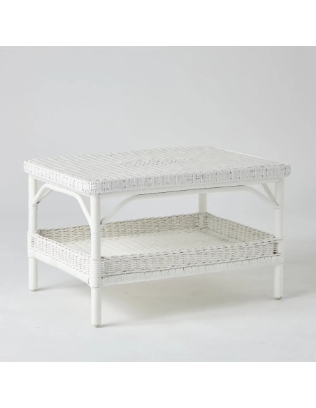 Rectangular coffee table in white lacquered woven rattan from the Primavera collection