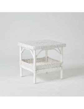 Table basse carrée en rotin laqué blanc collection PRIMAVERA