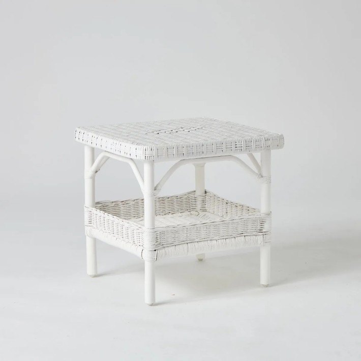 Table basse carrée en rotin laqué blanc collection PRIMAVERA