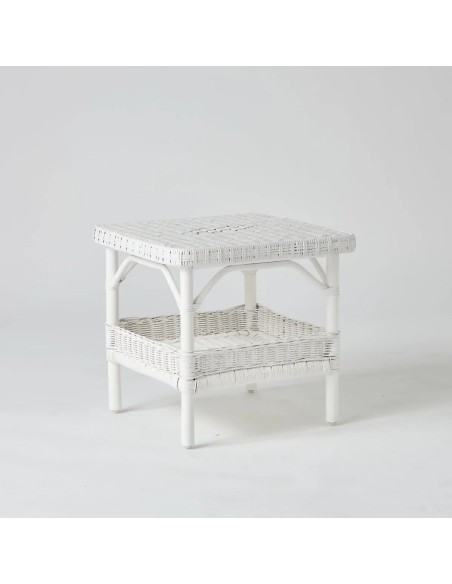 Table basse carrée en rotin laqué blanc collection PRIMAVERA