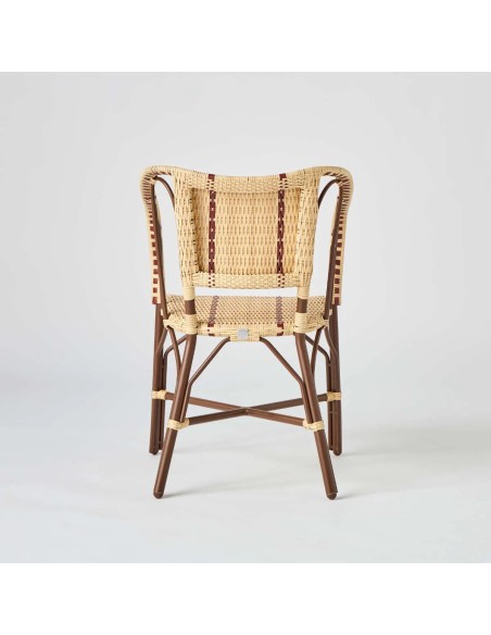 Rear view of Belle Époque outdoor terrace table chair in imitation rattan resin at KOK MAISON